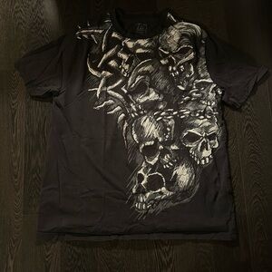 Black Skull Graphic Short-Sleeve Crewneck T-Shirt
